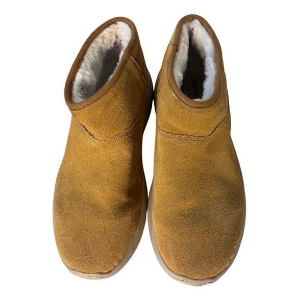 Sketchers Women Ankle Slip Bootie Camel Brown Shearling Snow Suede Boot size 7 - Picture 4 of 8